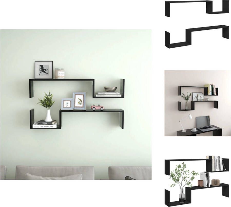 VidaXL Wandplank 100 x 15 x 20 cm zwart spaanplaat eenvoudig te installeren set van 2 Wandsteun