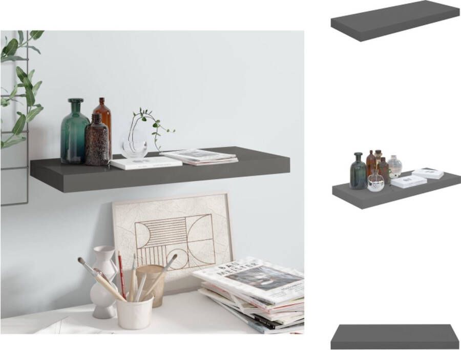 VidaXL Wandplank Modern Hoogglans Grijs 60 x 23.5 x 3.8 cm Honingraat MDF en Metaal Wandsteun