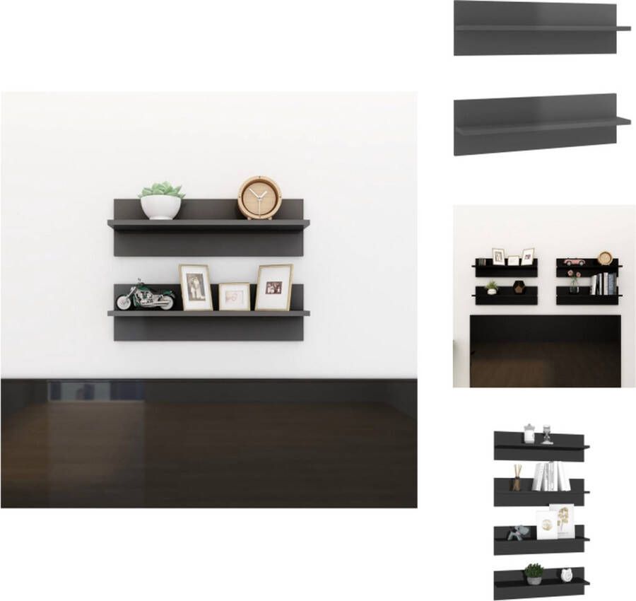 VidaXL wandplanken 60 x 11.5 x 18 cm hoogglans grijs spaanplaat Wandsteun