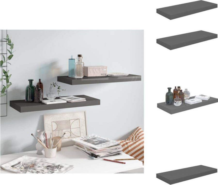 VidaXL Wandplanken Hoogglans grijs 60 x 23.5 x 3.8 cm Honingraat MDF en metaal Wandsteun