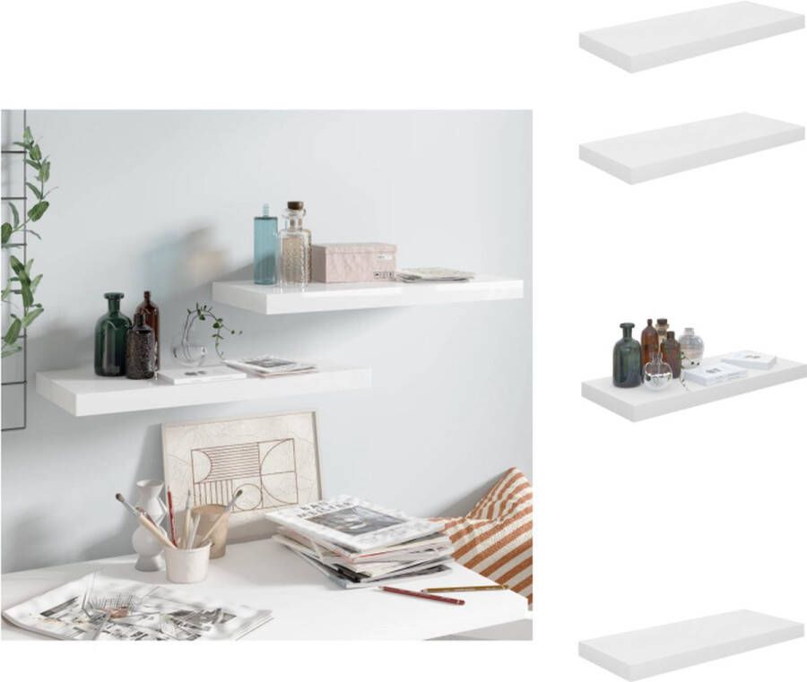 VidaXL Wandplanken Hoogglans wit 60 x 23.5 x 3.8 cm Honingraat MDF en metaal Wandsteun