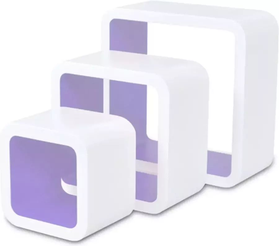 VIDAXL Wandplanken kubus 6 st wit en paars - Foto 1