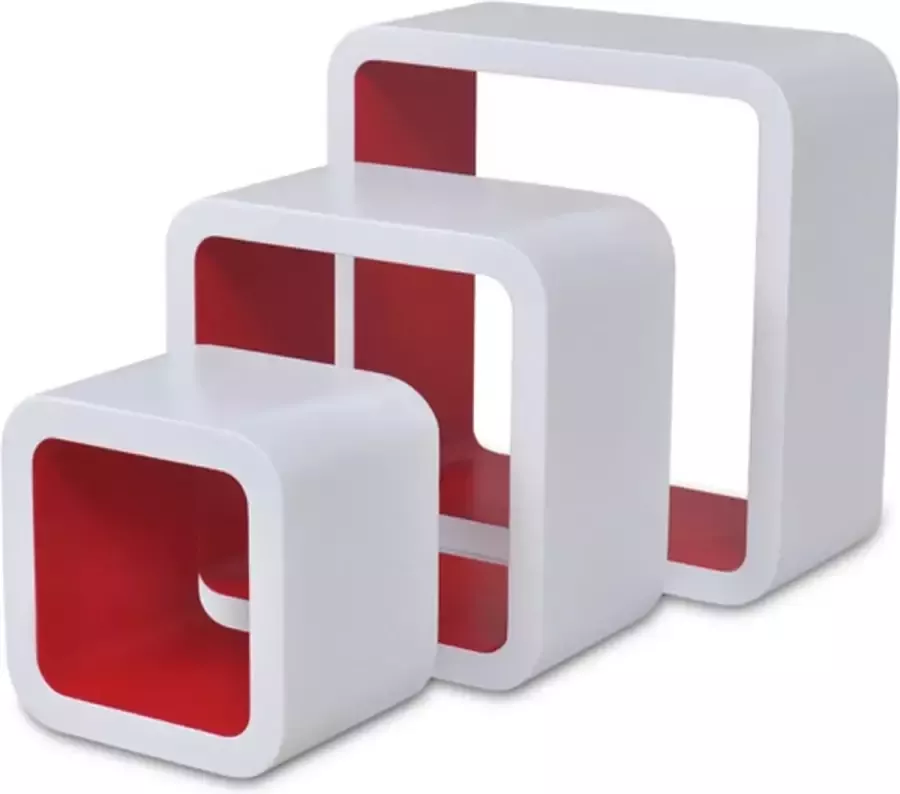 VIDAXL Wandplanken kubus 6 st wit en rood - Foto 1