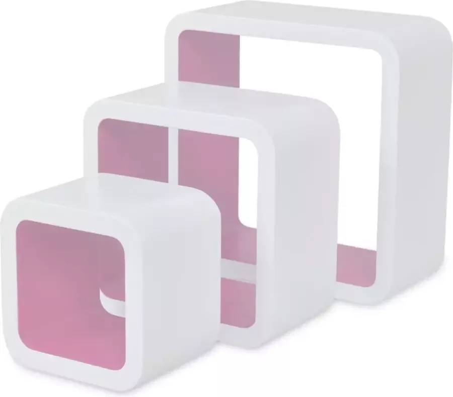 VIDAXL Wandplanken kubus 6 st wit en roze - Foto 1