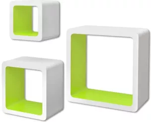 VidaXL Wandplanken kubus MDF zwevend voor boeken dvd 3 st wit-groen