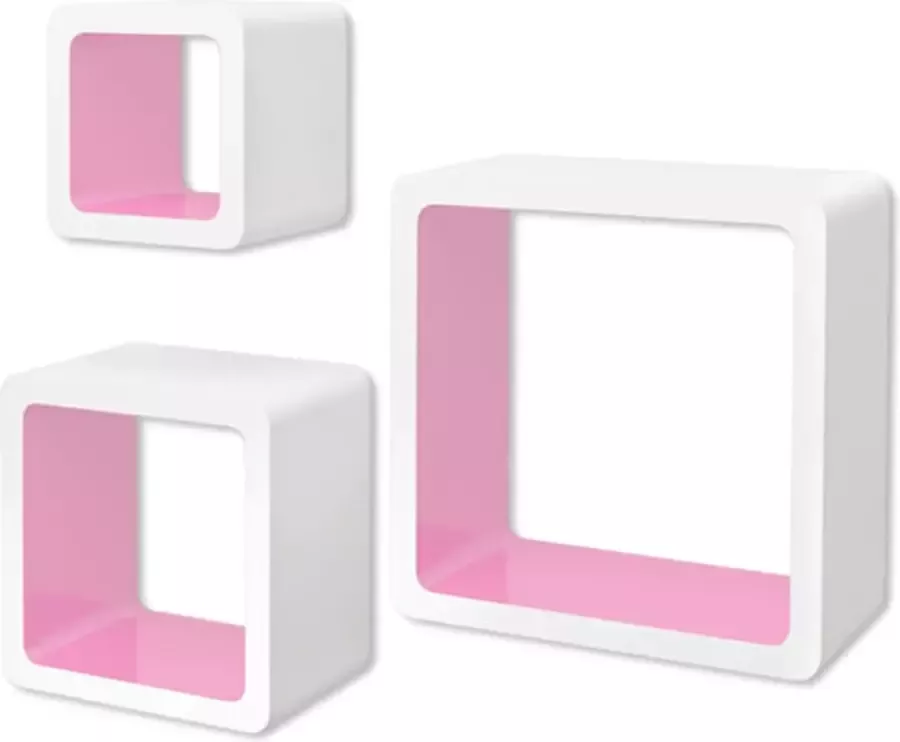 VIDAXL Wandplanken kubus MDF zwevend voor boeken dvd 3 st wit-roze - Foto 2
