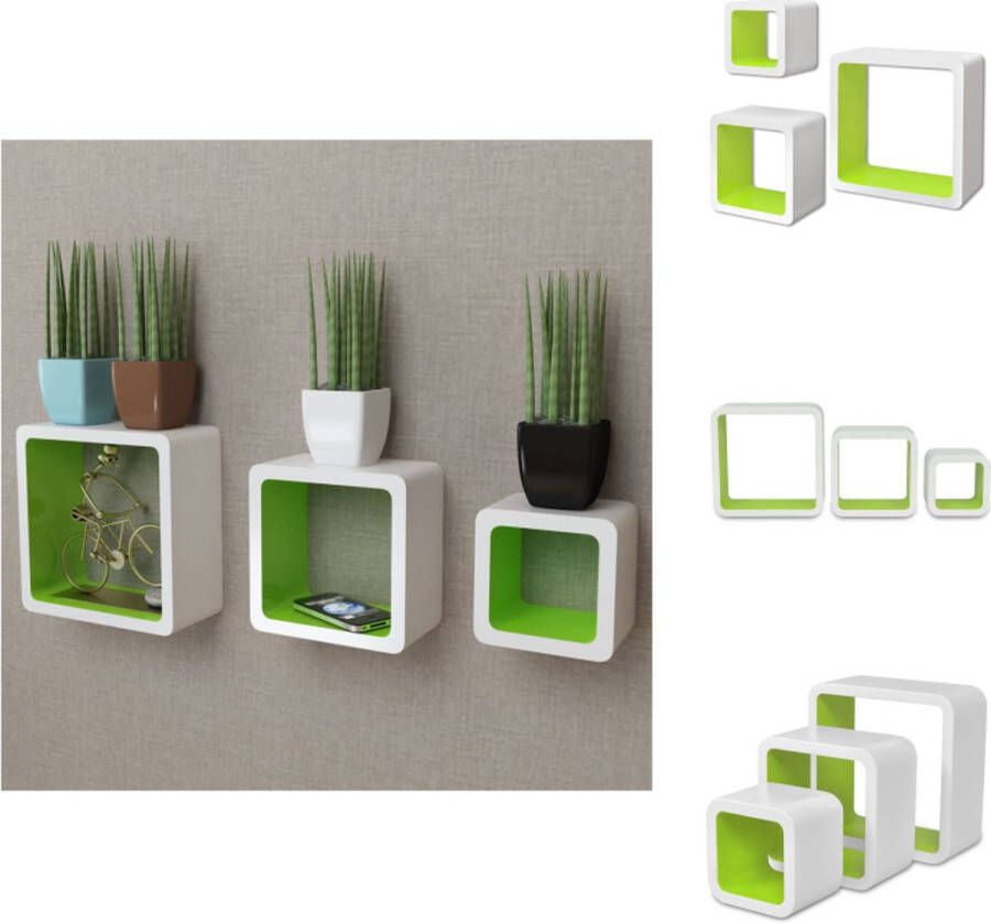 VidaXL Wandplanken Kubusvormig Wit Set van 3 MDF Onzichtbaar montagesysteem Wandsteun