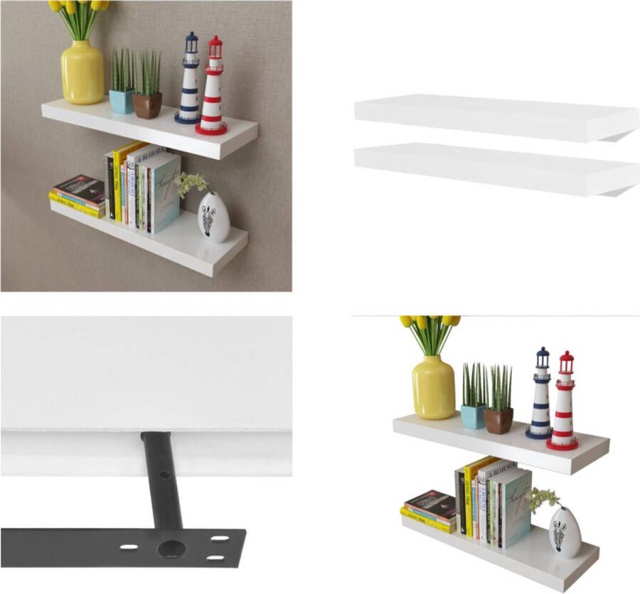 VidaXL Wandplanken MDF zwevend voor boeken dvd wit 2 st Wandmeubel Wandmeubels Wandrekken Wand Opberger