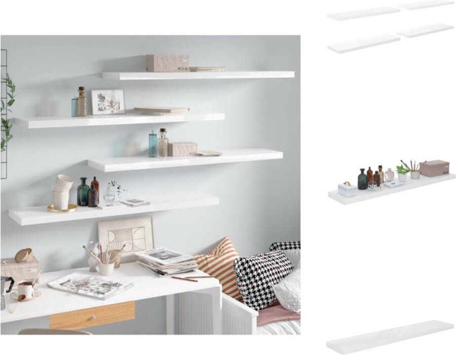 VidaXL Wandplanken Set 4 stuks Hoogglans wit Honingraat MDF en metaal 120x23.5x3.8 cm Wandsteun