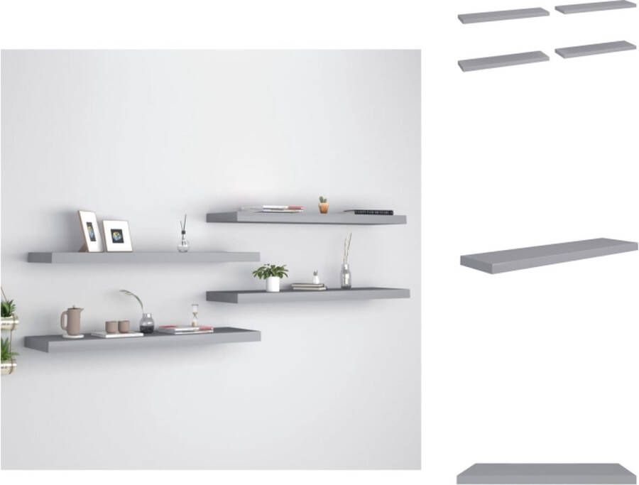 VidaXL Wandplanken Trendy Set van 4 90 x 23.5 x 3.8 cm Ken- Onzichtbaar montagesysteem Grijs Materiaal- Honingraat MDF en metaal Wandsteun