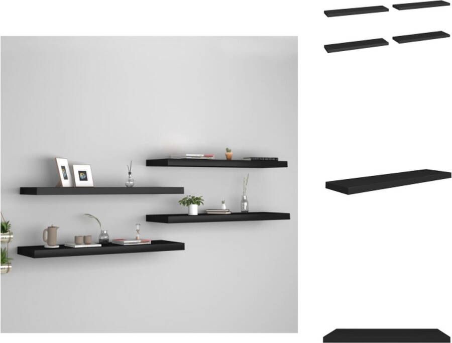 VidaXL Wandplanken Trendy set van 4 Honingraat MDF en metaal 90 x 23.5 x 3.8 cm Zwart Wandsteun