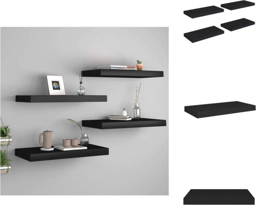 VidaXL Wandplanken Wandschap Set 50 x 23 x 3.8 cm Zwart Honingraat MDF Wandsteun