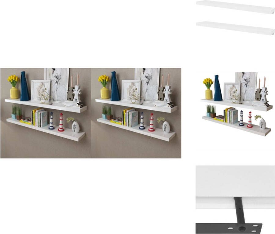 VidaXL Wandplanken X Set van 4 120 x 20 x 3.8 cm Onzichtbaar montagesysteem Wit MDF Wandsteun