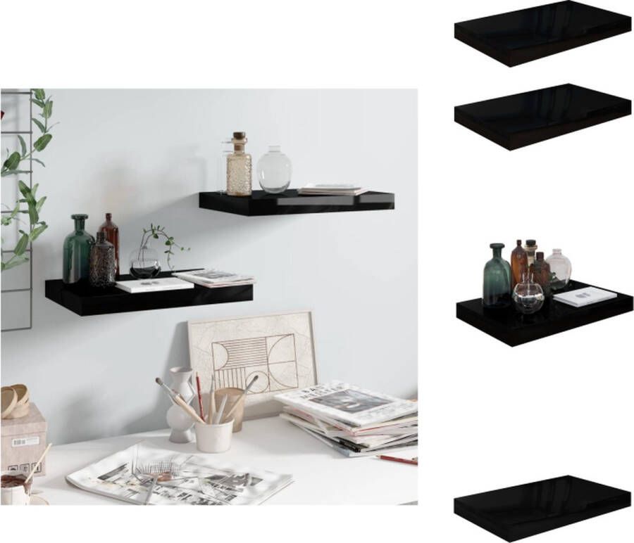 VidaXL Wandplanken Zwart Set van 2 40 x 23 x 3.8 cm Honingraat MDF en Metaal Wandsteun