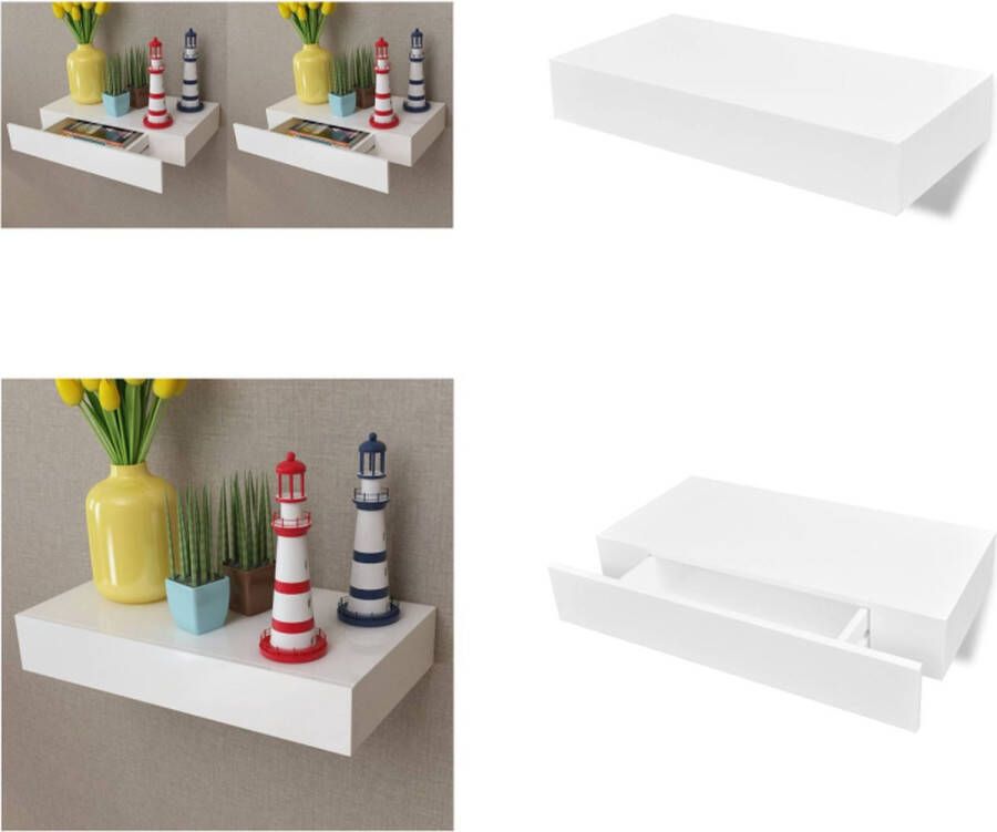 VidaXL Wandplanken zwevend met lades 2 st 48 cm wit Wandplank Wandplanken Wandschap Wandschappen