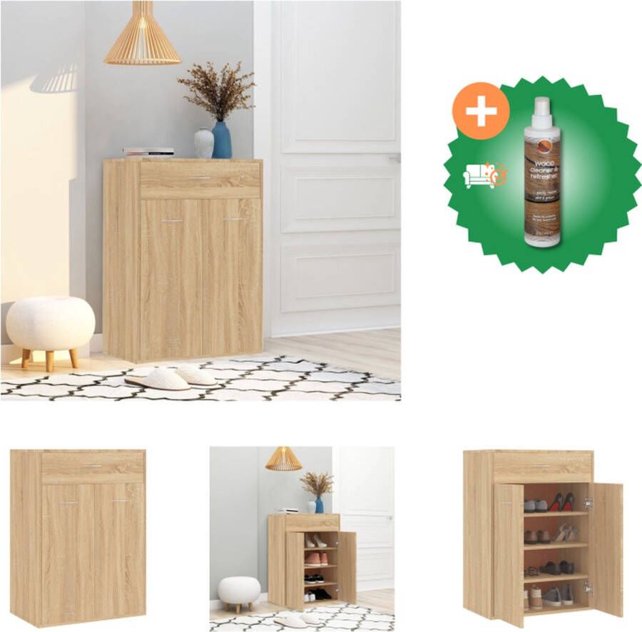 VidaXL Wandrek Sonoma Eiken 60 x 35 x 84 cm Met lade en deuren Montage vereist Schoenenkast Inclusief Houtreiniger en verfrisser