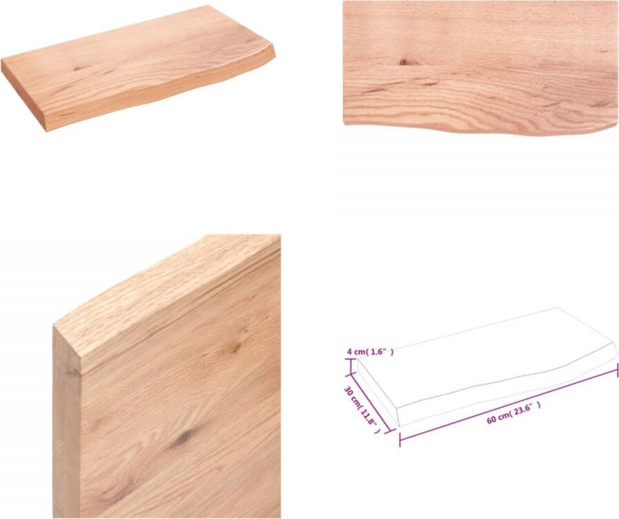VidaXL Wandschap 60x30x(2-4) cm behandeld massief eikenhout lichtbruin Wandschap Wandschappen Wandplank Wandrek