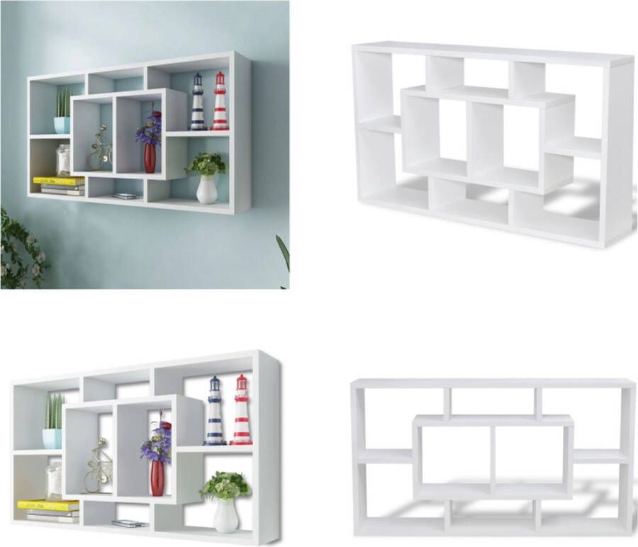 VidaXL Wandschap zwevend 8 vakken wit Plank Planken Wandplank Wandplanken