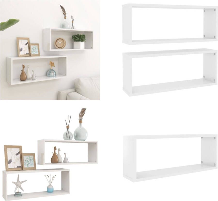 VidaXL Wandschappen kubus 2 st 60x15x23 cm bewerkt hout hoogglans wit Wandschap Wandschappen Wandplank Wandplanken