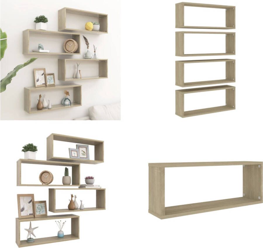 VidaXL Wandschappen kubus 4 st 60x15x23 cm bewerkt hout sonoma eiken Wandschap Wandschappen Wandplank Wandplanken - Foto 2