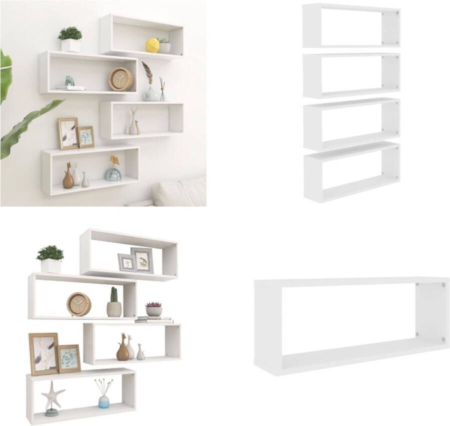 VidaXL Wandschappen kubus 4 st 60x15x23 cm bewerkt hout wit Wandschap Wandschappen Wandplank Wandplanken