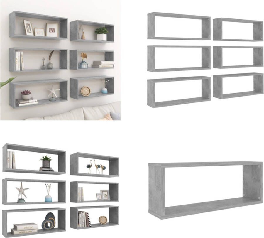 VidaXL Wandschappen kubus 6 st 60x15x23 cm bewerkt hout betongrijs Wandschap Wandschappen Wandplank Wandplanken