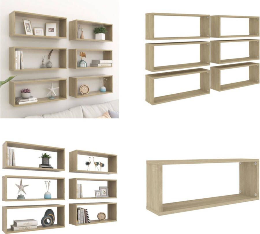 VidaXL Wandschappen kubus 6 st 60x15x23 cm bewerkt hout sonoma eiken Wandschap Wandschappen Wandplank Wandplanken