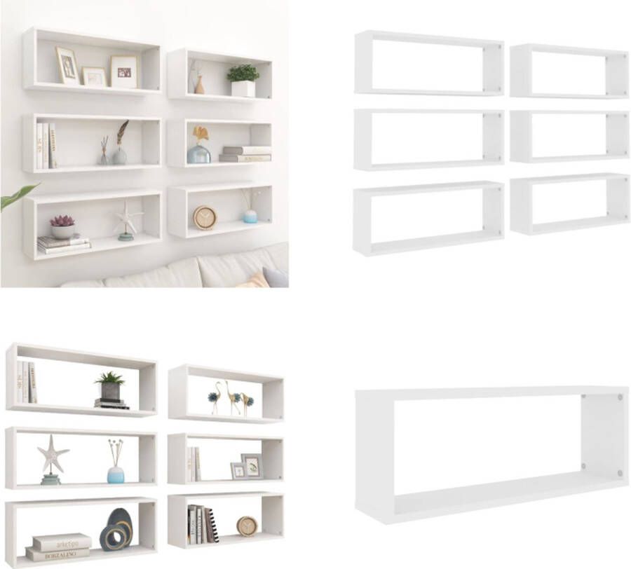 VidaXL Wandschappen kubus 6 st 60x15x23 cm spaanplaat wit Wandschap Wandschappen Wandplank Wandplanken