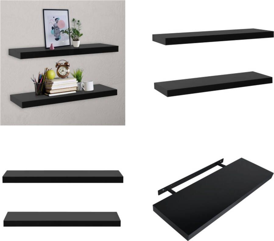 VidaXL Wandschappen zwevend 2 st 100x20x3-8 cm zwart Wandschap Wandschappen Wandplank Wandplanken