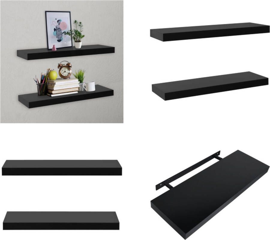 VidaXL Wandschappen zwevend 2 st 60x20x3-8 cm zwart Wandschap Wandschappen Wandplank Wandplanken
