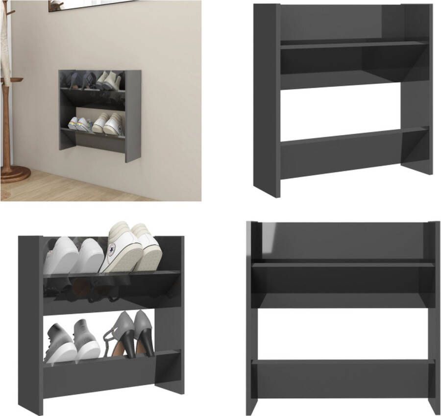 VidaXL Wandschoenenkast 60x18x60 cm bewerkt hout hoogglans grijs Wandschoenenkast Wandschoenenkasten Wandkast Voor Schoenen Wandkasten Voor Schoenen