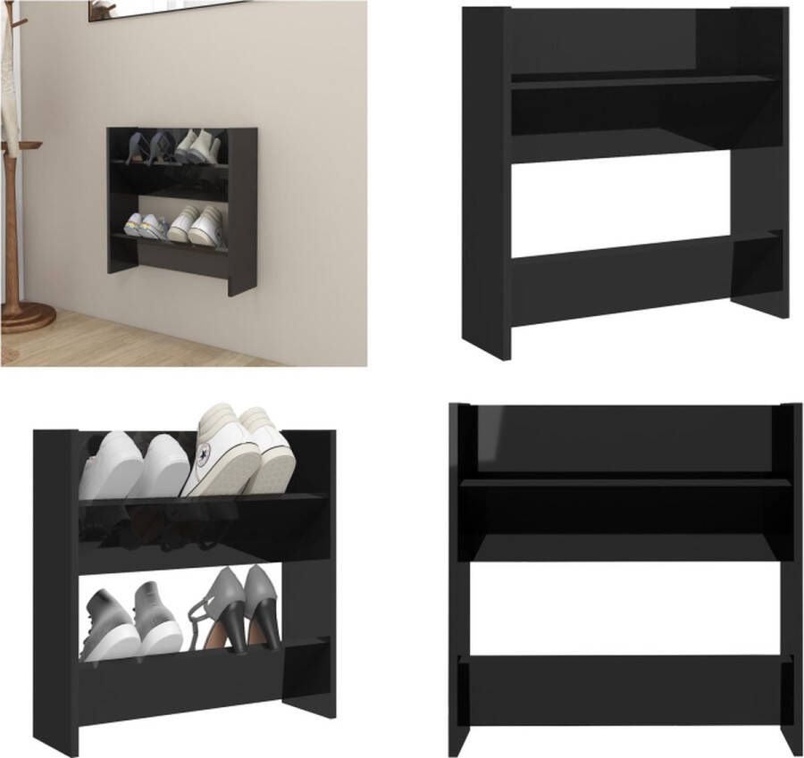 VidaXL Wandschoenenkast 60x18x60 cm bewerkt hout hoogglans zwart Wandschoenenkast Wandschoenenkasten Wandkast Voor Schoenen Wandkasten Voor Schoenen
