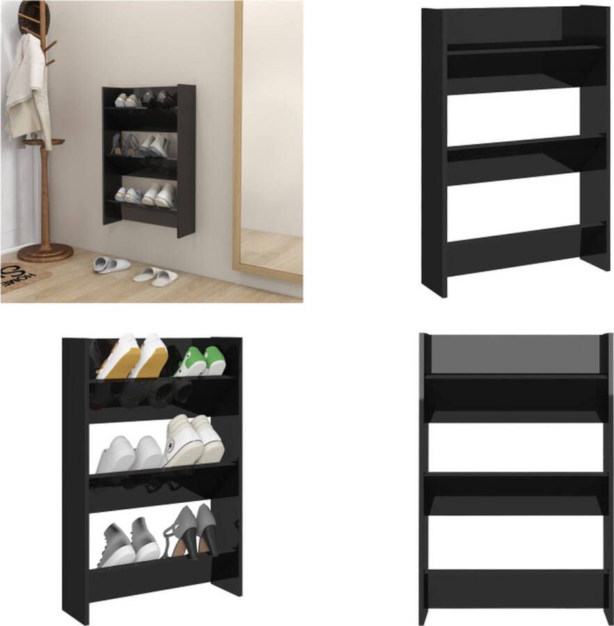 VidaXL Wandschoenenkast 60x18x90 cm bewerkt hout hoogglans zwart Wandschoenenkast Wandschoenenkasten Wandkast Voor Schoenen Wandkasten Voor Schoenen