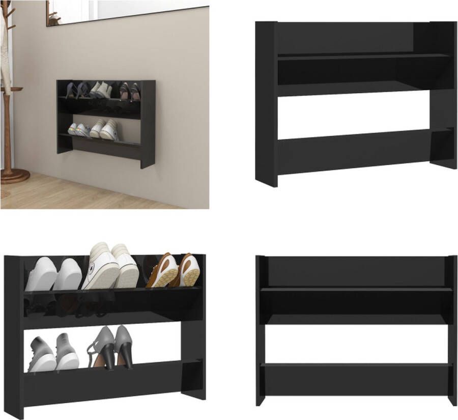 VidaXL Wandschoenenkast 80x18x60 cm bewerkt hout hoogglans zwart Wandschoenenkast Wandschoenenkasten Wandkast Voor Schoenen Wandkasten Voor Schoenen