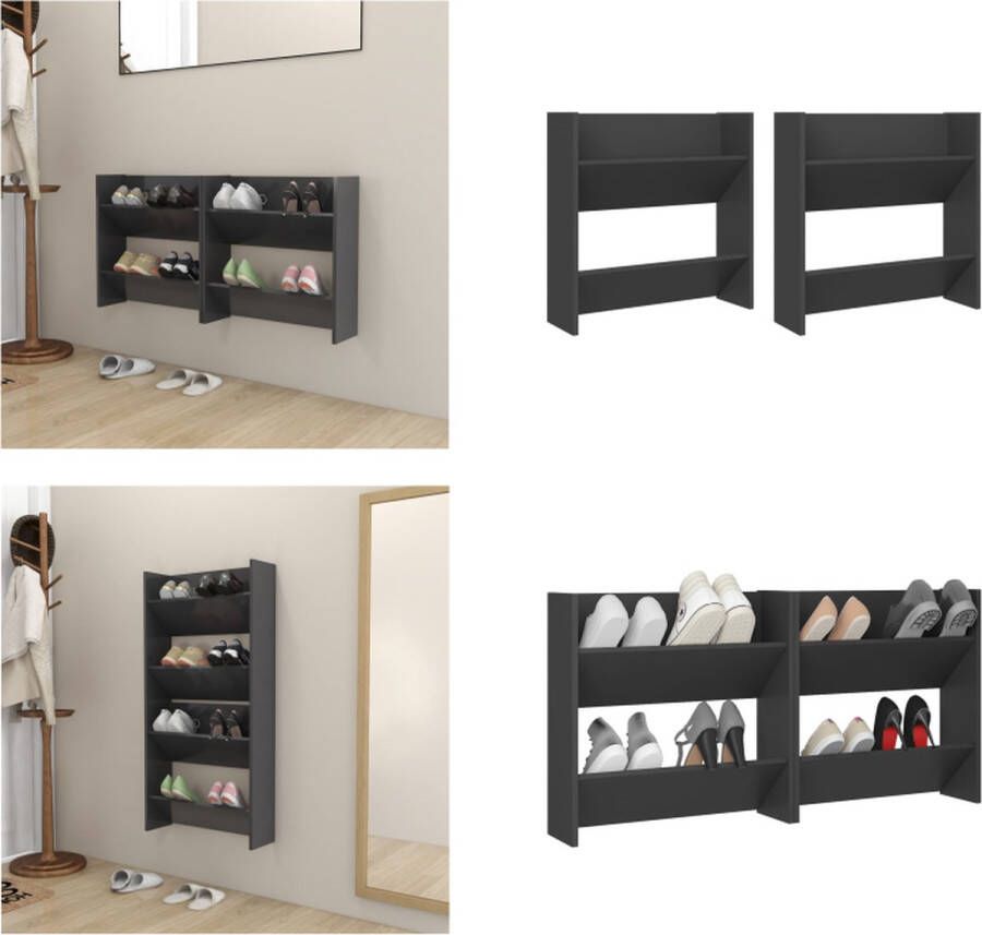 VidaXL Wandschoenenkasten 2 st 60x18x60 cm spaanplaat grijs Wandschoenenkast Wandschoenenkasten Wandkast Voor Schoenen Wandkasten Voor Schoenen