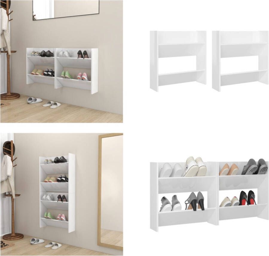 VidaXL Wandschoenenkasten 2 st 60x18x60 cm spaanplaat hoogglans wit Wandschoenenkast Wandschoenenkasten Wandkast Voor Schoenen Wandkasten Voor Schoenen