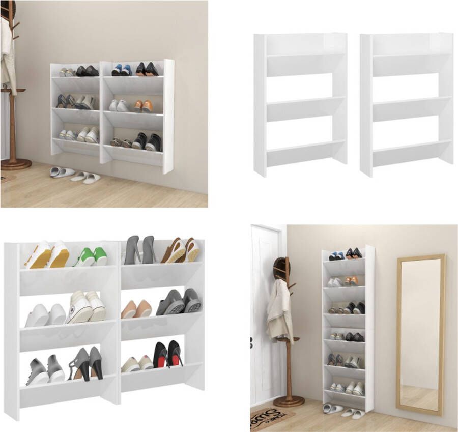 VidaXL Wandschoenenkasten 2 st 60x18x90 cm spaanplaat hoogglans wit Wandschoenenkast Wandschoenenkasten Wandkast Voor Schoenen Wandkasten Voor Schoenen