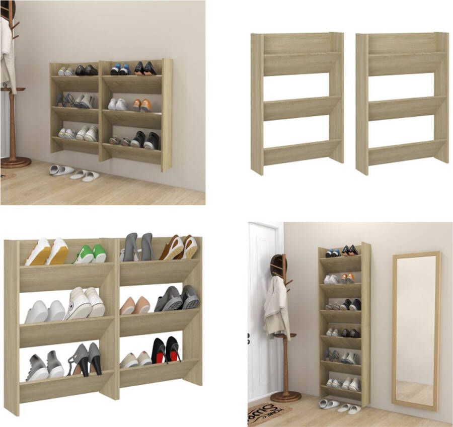 VidaXL Wandschoenenkasten 2 st 60x18x90 cm spaanplaat sonoma eiken Wandschoenenkast Wandschoenenkasten Wandkast Voor Schoenen Wandkasten Voor Schoenen
