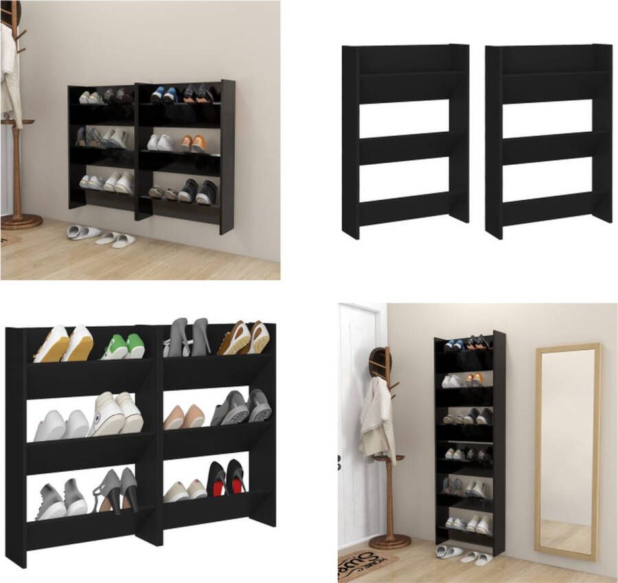 VidaXL Wandschoenenkasten 2 st 60x18x90 cm spaanplaat zwart Wandschoenenkast Wandschoenenkasten Wandkast Voor Schoenen Wandkasten Voor Schoenen