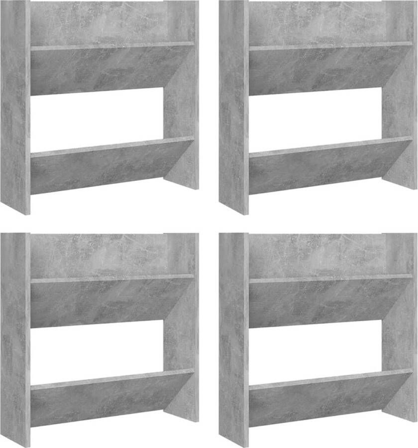 VidaXL -Wandschoenenkasten-4-st-60x18x60-cm-bewerkt-hout-betongrijs - Foto 1