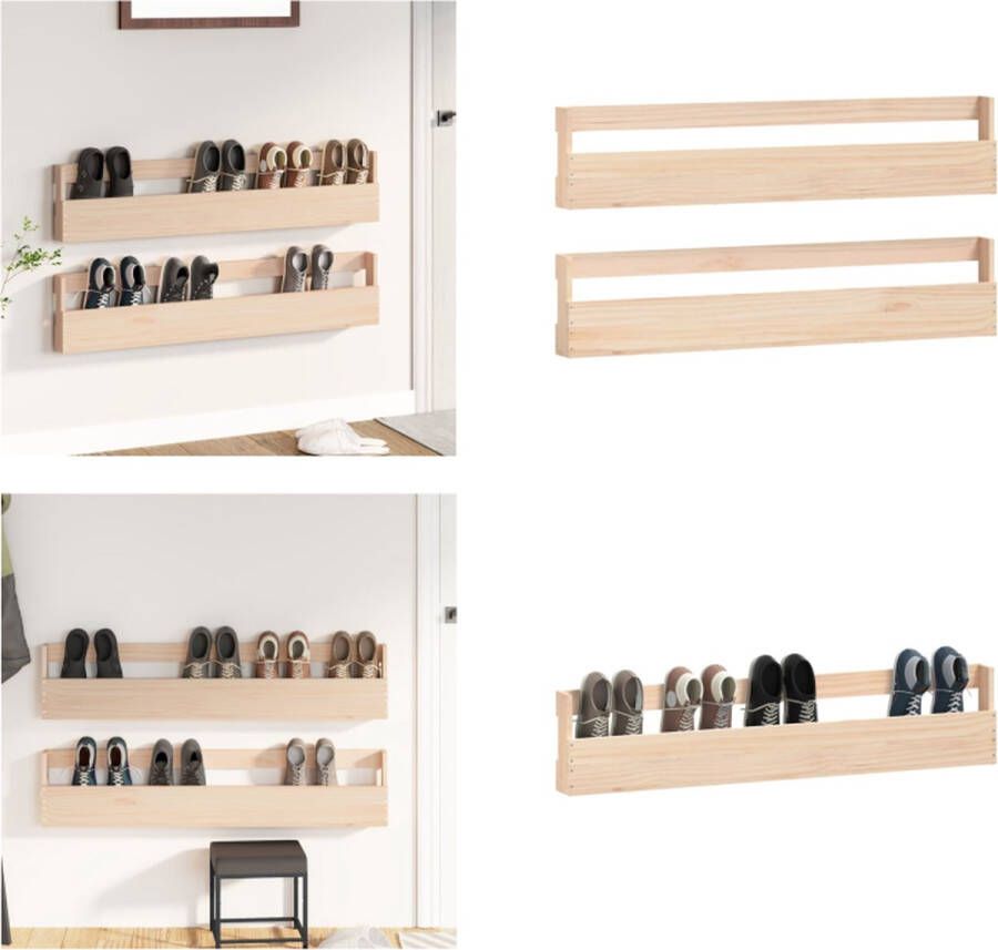 VidaXL Wandschoenenrekken 2 st 110x9x23 cm massief grenenhout Wand Gemonteerd Schoenenrek Wand Gemonteerde Schoenenrekken Schoenenrek Schoenenkast