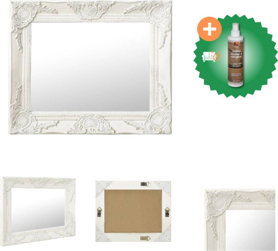VidaXL Wandspiegel barok stijl 50x40 cm wit Spiegel Inclusief Houtreiniger en verfrisser