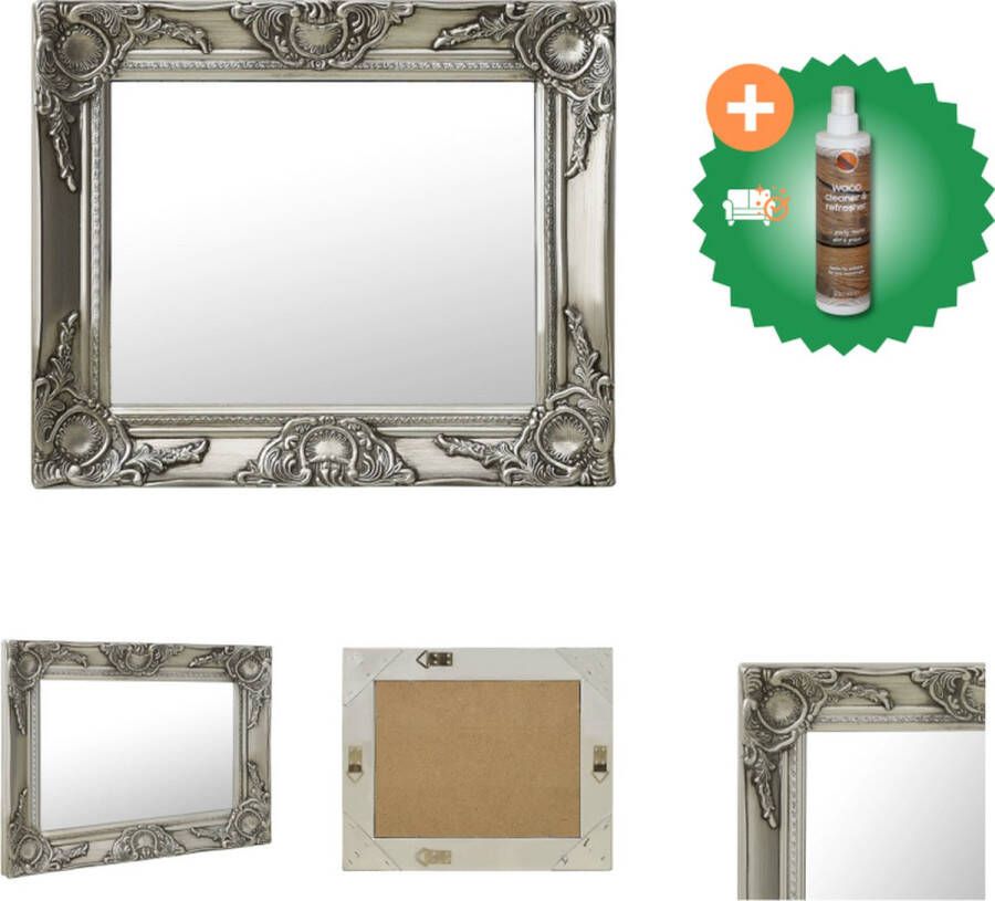VidaXL Wandspiegel barok stijl 50x40 cm zilverkleurig Spiegel Inclusief Houtreiniger en verfrisser