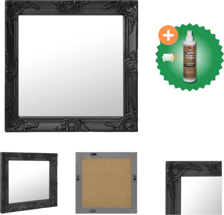 VidaXL Wandspiegel Barok Vierkant 60 x 60 cm Zwart Spiegel Inclusief Houtreiniger en verfrisser