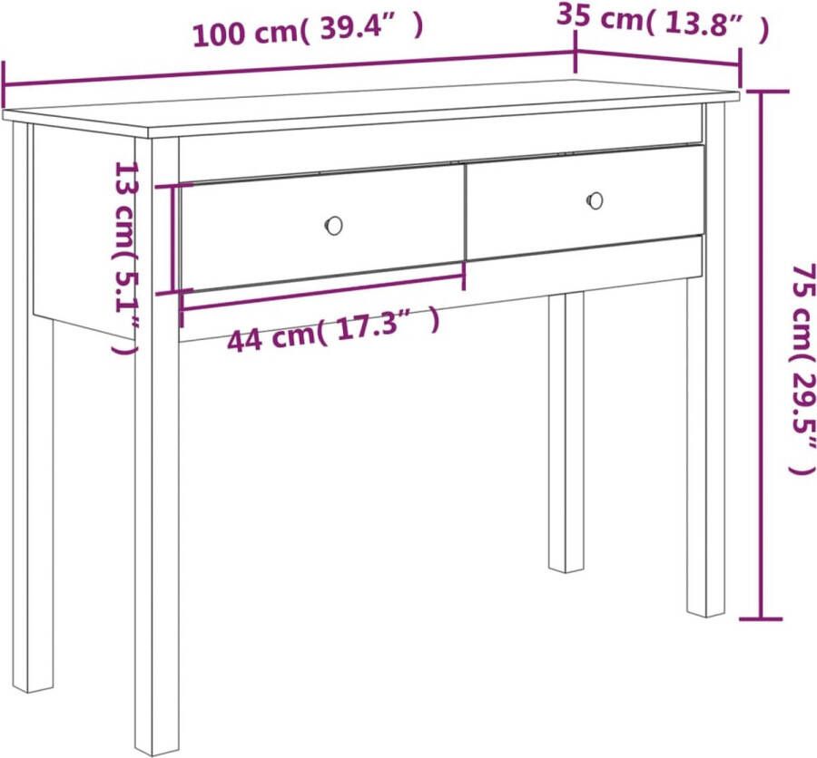 VidaXL -Wandtafel-100x35x75-cm-massief-grenenhout-honingbruin - Foto 2