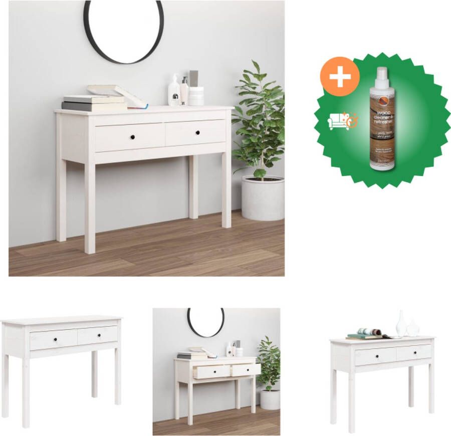 VidaXL Wandtafel Klassiek Massief Grenenhout 100 x 35 x 75 cm Wit Tafel Inclusief Houtreiniger en verfrisser