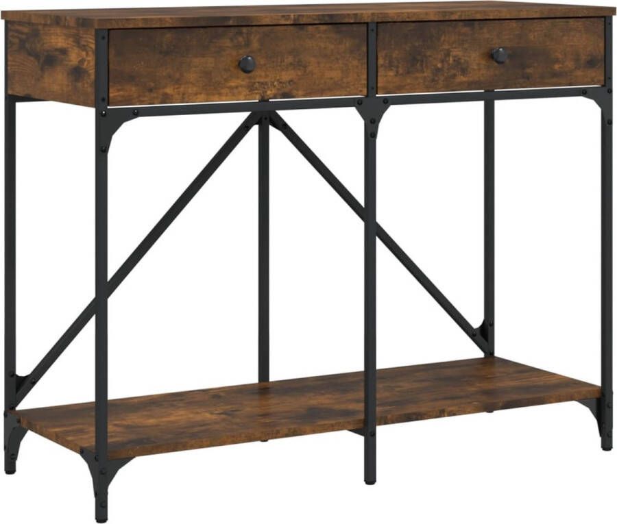 The Living Store Wandtafel Gerookt Eiken Bewerkt Hout en Staal 100 x 39 x 78.5 cm Wandtafel Bijzet Tafeltje Consoletafel Entreetafel Houten Tafel
