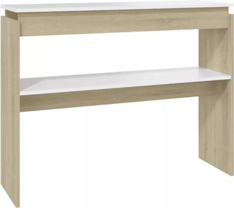 VidaXL Wandtafel 102x30x80 cm spaanplaat wit en sonoma eikenkleurig - Foto 2