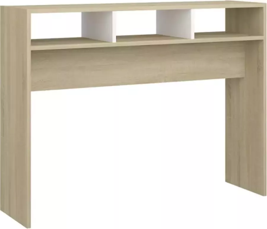 VidaXL Wandtafel 105x30x80 cm spaanplaat wit en sonoma eikenkleurig - Foto 2