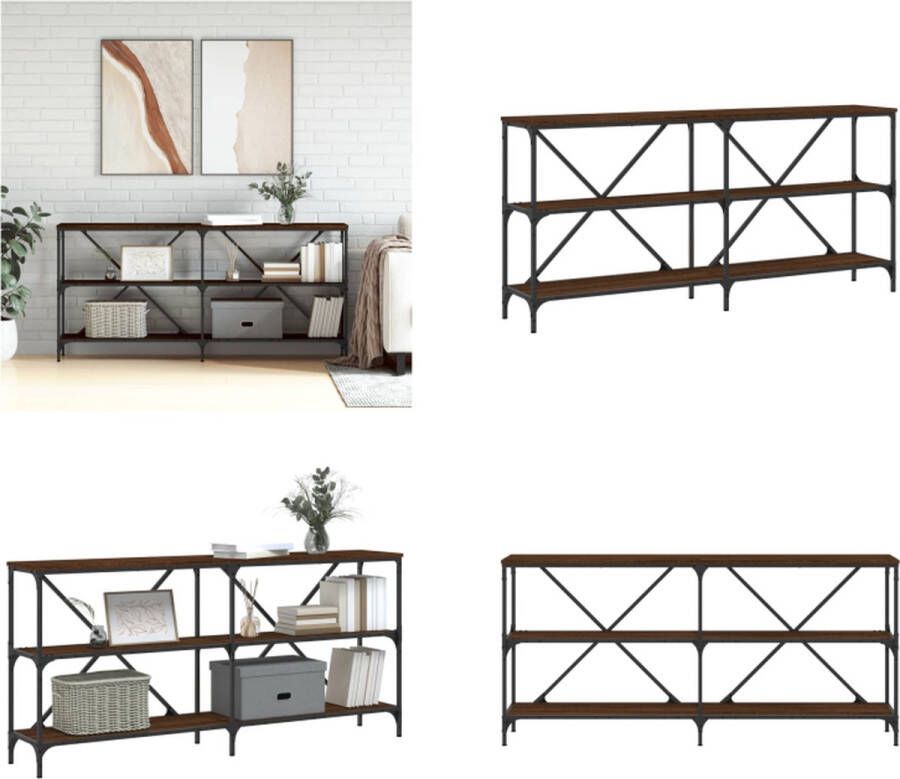 VidaXL -Wandtafel-160x30x75-cm-bewerkt-hout-en-ijzer-bruin-eikenkleur Wandtafel Wandtafels Gangtafel Haltafel